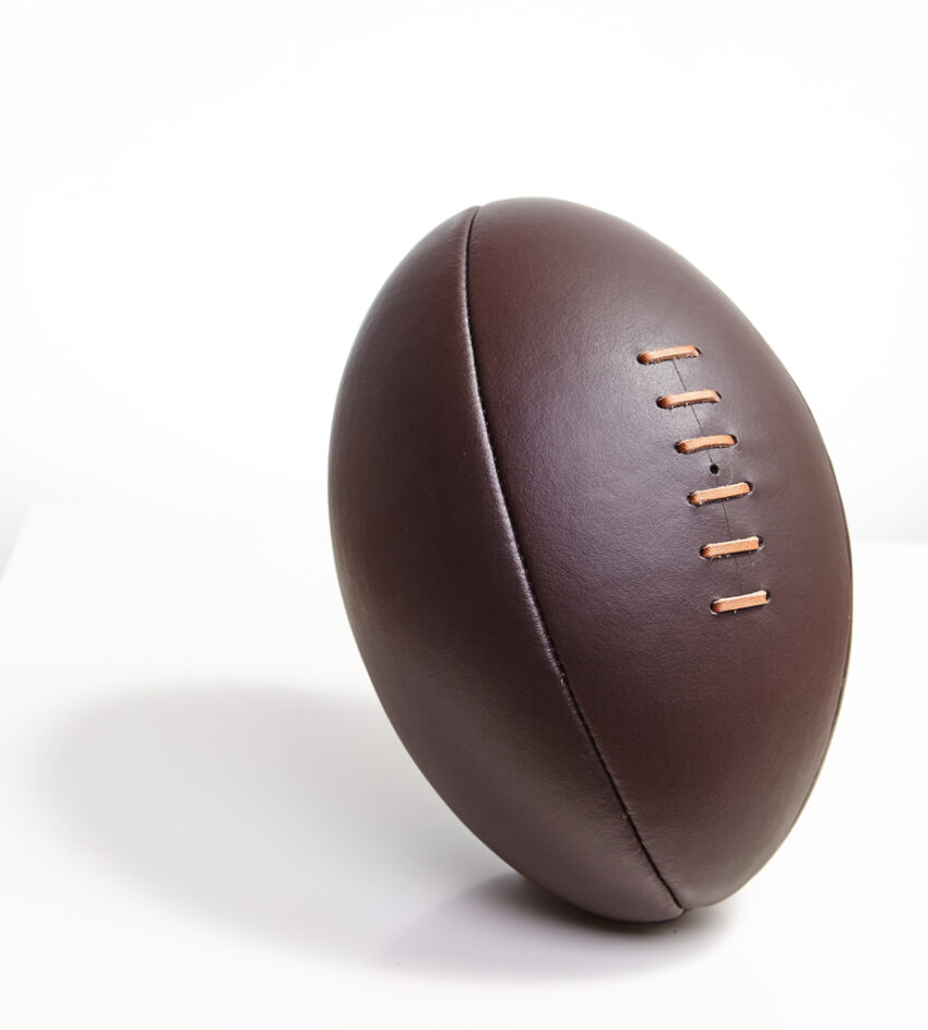 Leather rugby ball.