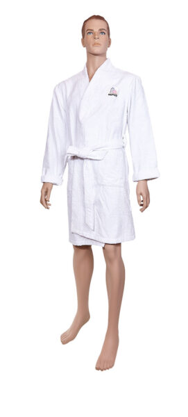 Product: white robe on a manikin.